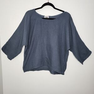 Prairie Underground Teal Striped Raglan Sleeve Cotton Top USA Made Large